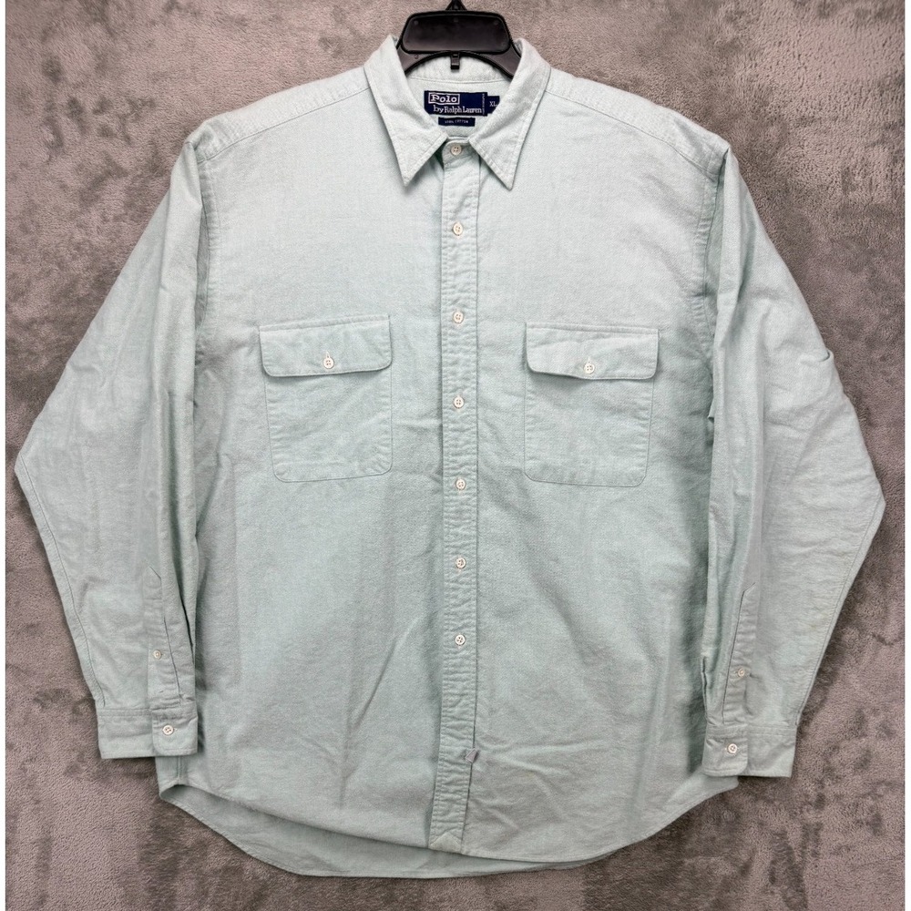 Polo Ralph Lauren Mens Shirt XL Light Green Cotton Long Sleeve Button Up Outdoor
